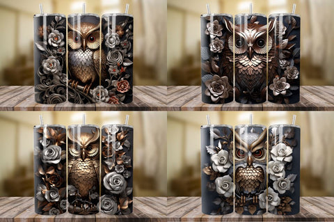 3D Bronze Metal Owl Tumbler Bundle Sublimation Regulrcrative 