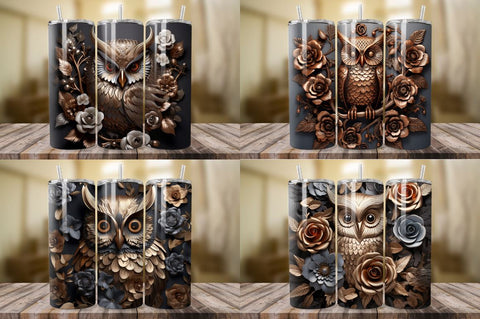 3D Bronze Metal Owl Tumbler Bundle Sublimation Regulrcrative 