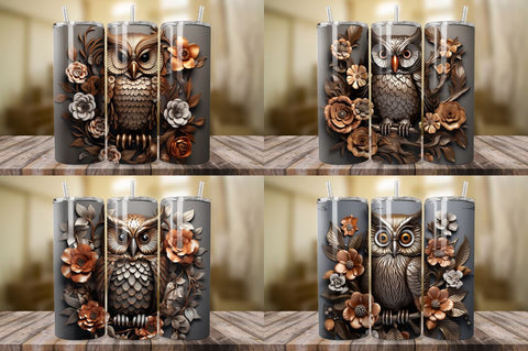 3D Bronze Metal Owl Tumbler Bundle Sublimation Regulrcrative 