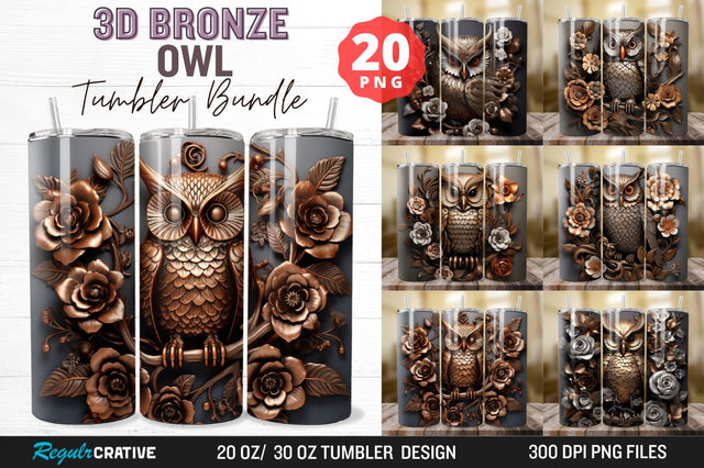 3D Bronze Metal Owl Tumbler Bundle Sublimation Regulrcrative 