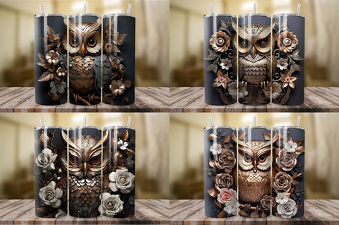 3D Bronze Metal Owl Tumbler Bundle Sublimation Regulrcrative 