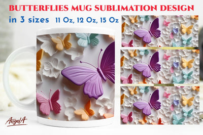 3d butterflies and flowers sublimation mug wrap / 3d plaster Sublimation Angelina Semenova 