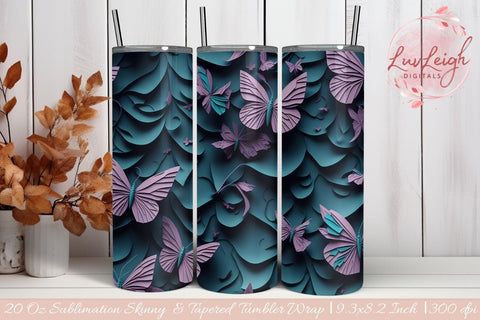 3D Butterflies skinny tumbler wrap Sublimation Luvleigh Digitals 