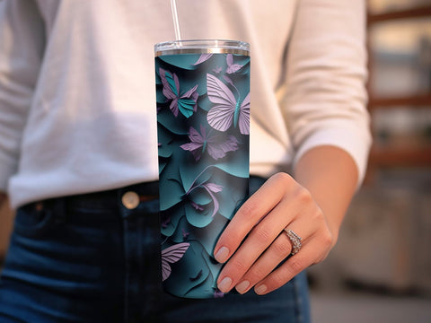 3D Butterflies skinny tumbler wrap Sublimation Luvleigh Digitals 
