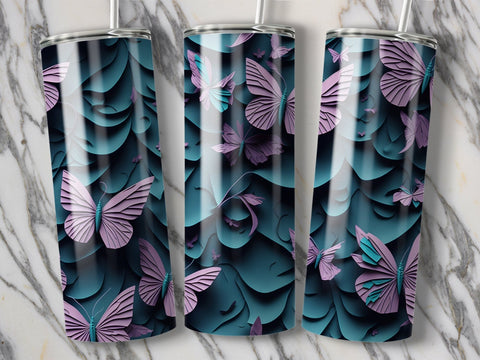 3D Butterflies skinny tumbler wrap Sublimation Luvleigh Digitals 