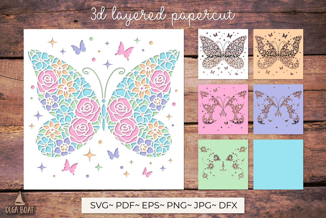 3d butterfly card svg | Floral butterfly layered papercut 3D Paper Olga Boat Design 