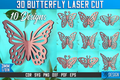 3D Butterfly Laser Cut SVG | Butterfly Laser Cut SVG Design | CNC Files SVG Fly Design 
