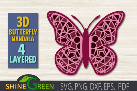 3D Butterfly Mandala SVG - 4 Layered 3D Paper Shine Green Art 