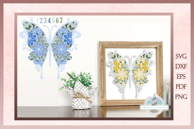 3D Butterfly Mandala SVG | Paper cut and laser ready files SVG Harbor Grace Designs 