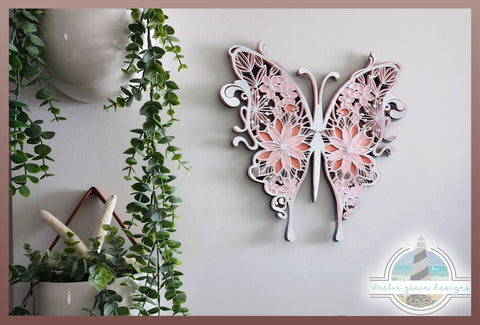 3D Butterfly Mandala SVG | Paper cut and laser ready files SVG Harbor Grace Designs 
