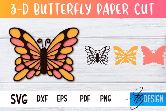 3D Butterfly Paper Cut SVG | Butterfly Paper Cut SVG Design | CNC Files SVG Fly Design 