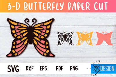 3D Butterfly Paper Cut SVG | Butterfly Paper Cut SVG Design | CNC Files SVG Fly Design 