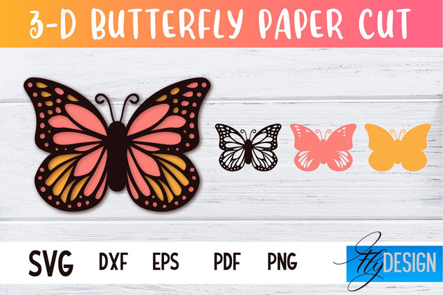 3D Butterfly Paper Cut SVG | Butterfly Paper Cut SVG Design | CNC Files SVG Fly Design 