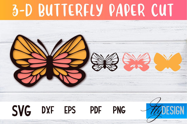 3D Butterfly Paper Cut SVG | Butterfly Paper Cut SVG Design | CNC Files SVG Fly Design 