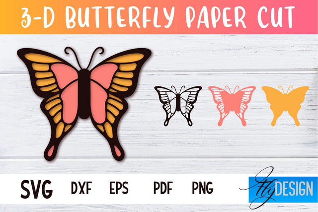 3D Butterfly Paper Cut SVG | Butterfly Paper Cut SVG Design | CNC Files SVG Fly Design 