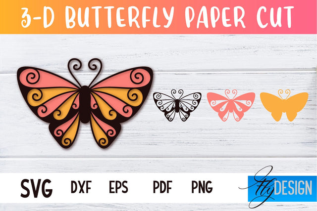 3D Butterfly Paper Cut SVG | Butterfly Paper Cut SVG Design | CNC Files SVG Fly Design 