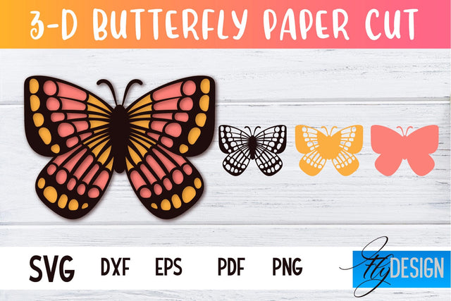 3D Butterfly Paper Cut SVG | Butterfly Paper Cut SVG Design | CNC Files SVG Fly Design 
