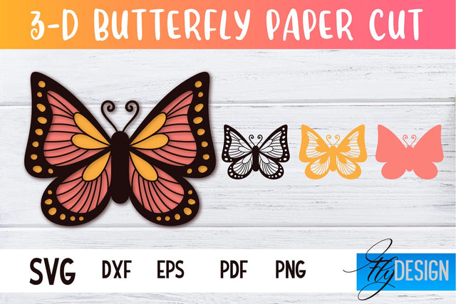 3D Butterfly Paper Cut SVG | Butterfly Paper Cut SVG Design | CNC Files SVG Fly Design 