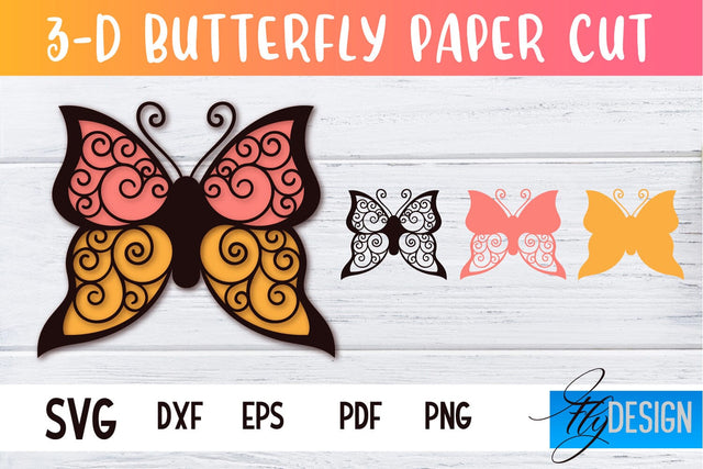 3D Butterfly Paper Cut SVG | Butterfly Paper Cut SVG Design | CNC Files SVG Fly Design 