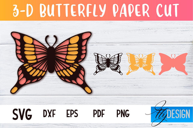 3D Butterfly Paper Cut SVG | Butterfly Paper Cut SVG Design | CNC Files SVG Fly Design 