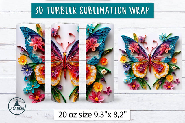 3d Butterfly Sublimation Tumbler Wrap Sublimation Olga Boat Design 