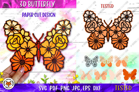 3D Butterfly SVG, 3D Butterfly Paper Cut, Flower Butterfly 3D Paper Digital Craftyfox 