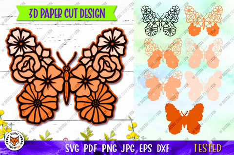 3D Butterfly SVG, 3D Butterfly Paper Cut, Flower Butterfly 3D Paper Digital Craftyfox 