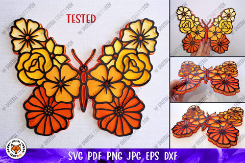 3D Butterfly SVG, 3D Butterfly Paper Cut, Flower Butterfly 3D Paper Digital Craftyfox 