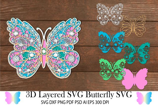 3D Butterfly SVG. 3D Layered SVG. 3D Flower Butterfly. SVG Samaha Design 