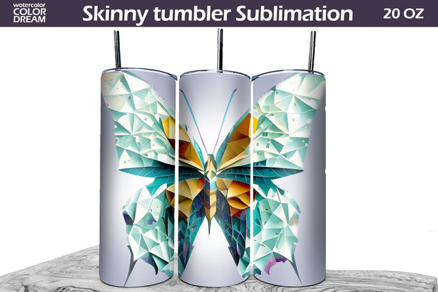 3D Butterfly Tumbler Wrap | 3D Tumbler Sublimation Sublimation WatercolorColorDream 