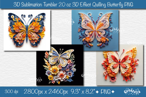 3d Butterfly tumbler wrap Bundle Butterfly 3d sublimation tumbler bundle 3d Quilling tumbler 3D Tumbler 20 Oz sublimation design Sublimation Createya Design 