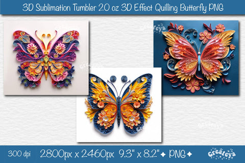 3d Butterfly tumbler wrap Bundle Butterfly 3d sublimation tumbler bundle 3d Quilling tumbler 3D Tumbler 20 Oz sublimation design Sublimation Createya Design 