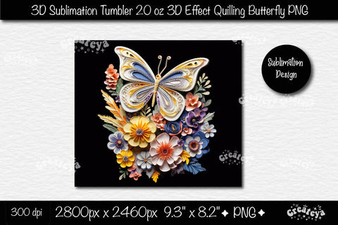 3d Butterfly tumbler wrap Butterfly 3d sublimation tumbler 3d Quilling tumbler 3D Tumbler 20 Oz sublimation design Sublimation Createya Design 