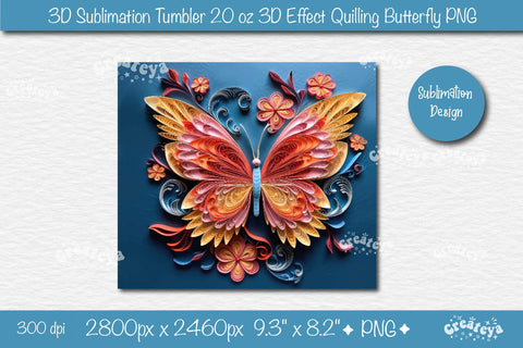 3d Butterfly tumbler wrap Butterfly 3d sublimation tumbler 3d Quilling tumbler 3D Tumbler 20 Oz sublimation design Sublimation Createya Design 