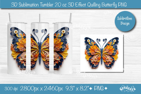 3d Butterfly tumbler wrap Butterfly 3d sublimation tumbler 3d Quilling tumbler 3D Tumbler 20 Oz sublimation design Sublimation Createya Design 