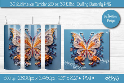 3d Butterfly tumbler wrap Butterfly 3d sublimation tumbler 3d Quilling tumbler 3D Tumbler 20 Oz sublimation design Sublimation Createya Design 
