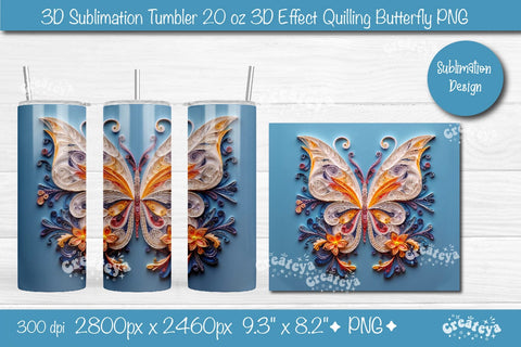 3d Butterfly tumbler wrap Butterfly 3d sublimation tumbler 3d Quilling tumbler 3D Tumbler 20 Oz sublimation design Sublimation Createya Design 