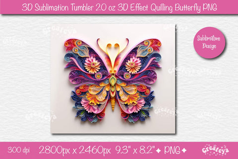 3d Butterfly tumbler wrap Butterfly 3d sublimation tumbler 3d Quilling tumbler 3D Tumbler 20 Oz sublimation design Sublimation Createya Design 