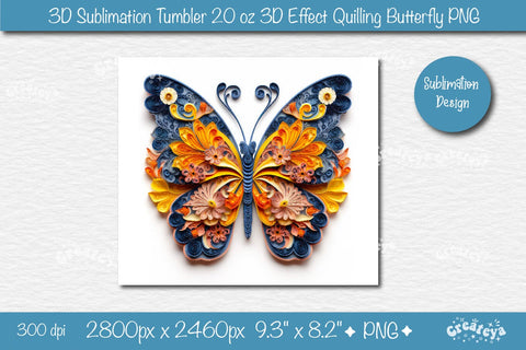 3d Butterfly tumbler wrap Butterfly 3d sublimation tumbler 3d Quilling tumbler 3D Tumbler 20 Oz sublimation design Sublimation Createya Design 