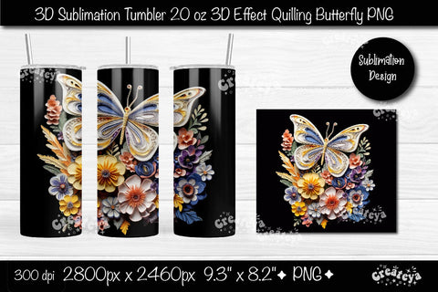 3d Butterfly tumbler wrap Butterfly 3d sublimation tumbler 3d Quilling tumbler 3D Tumbler 20 Oz sublimation design Sublimation Createya Design 