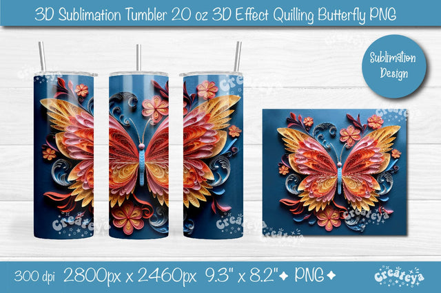 3d Butterfly tumbler wrap Butterfly 3d sublimation tumbler 3d Quilling tumbler 3D Tumbler 20 Oz sublimation design Sublimation Createya Design 