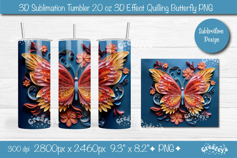 3d Butterfly tumbler wrap Butterfly 3d sublimation tumbler 3d Quilling tumbler 3D Tumbler 20 Oz sublimation design Sublimation Createya Design 