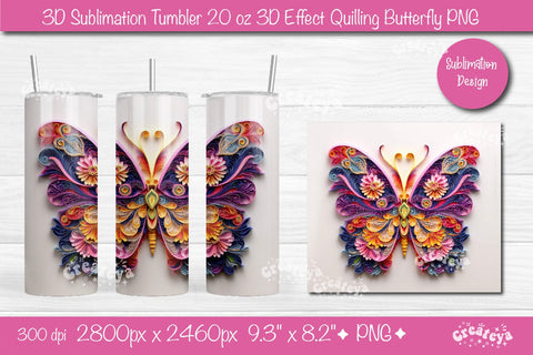 3d Butterfly tumbler wrap Butterfly 3d sublimation tumbler 3d Quilling tumbler 3D Tumbler 20 Oz sublimation design Sublimation Createya Design 