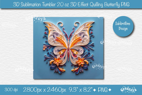 3d Butterfly tumbler wrap Butterfly 3d sublimation tumbler 3d Quilling tumbler 3D Tumbler 20 Oz sublimation design Sublimation Createya Design 
