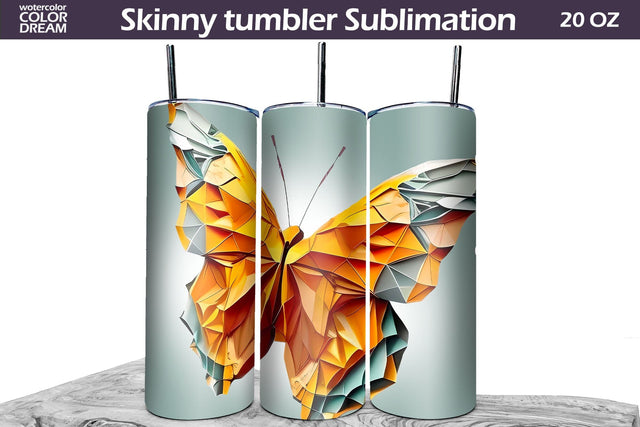 3D Butterfly Tumbler | Yellow Butterfly Tumbler Wrap Sublimation WatercolorColorDream 