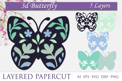 3d butterfly with flowers svg, Layered papercut template 3D Paper AnastasiyaArtDesign 