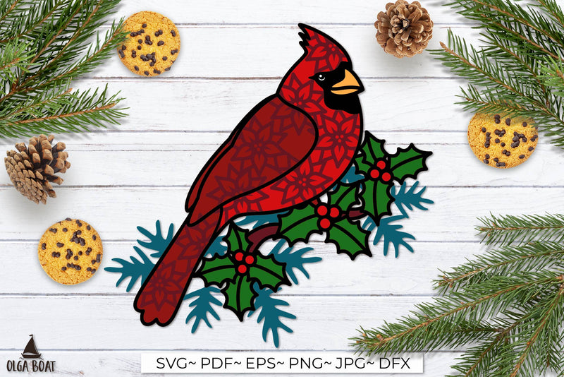 3d Cardinal svg | Christmas layered paper cut - So Fontsy