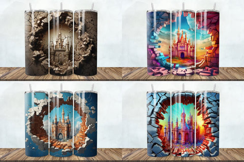 3D Castle Cracked Holebricks Tumbler Bundle Sublimation Regulrcrative 