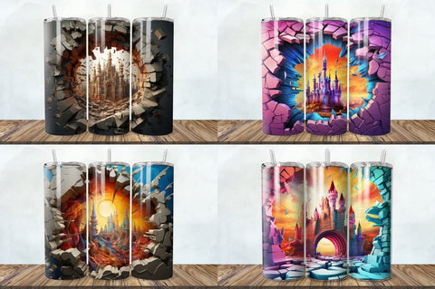 3D Castle Cracked Holebricks Tumbler Bundle Sublimation Regulrcrative 