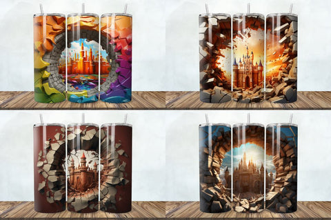 3D Castle Cracked Holebricks Tumbler Bundle Sublimation Regulrcrative 